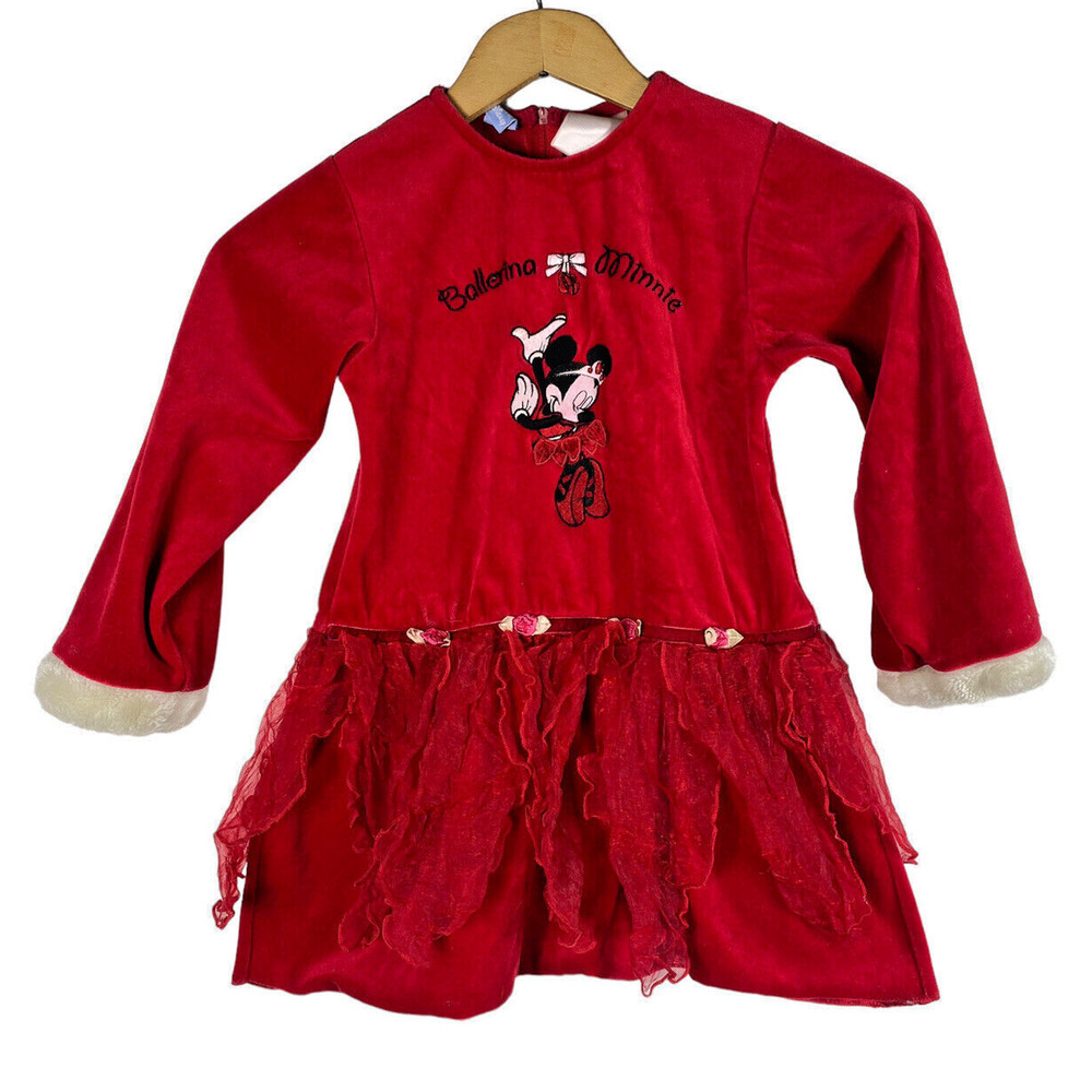 Minnie Mouse Dress Ballerina 5T World of Disney Red Velvet Party Christmas Vtg